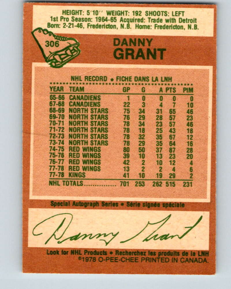 1978-79 O-Pee-Chee #306 Danny Grant Los Angeles Kings V25163