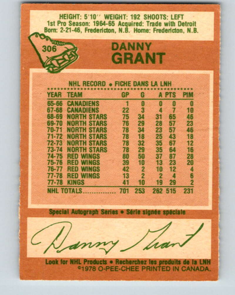 1978-79 O-Pee-Chee #306 Danny Grant Los Angeles Kings V25165