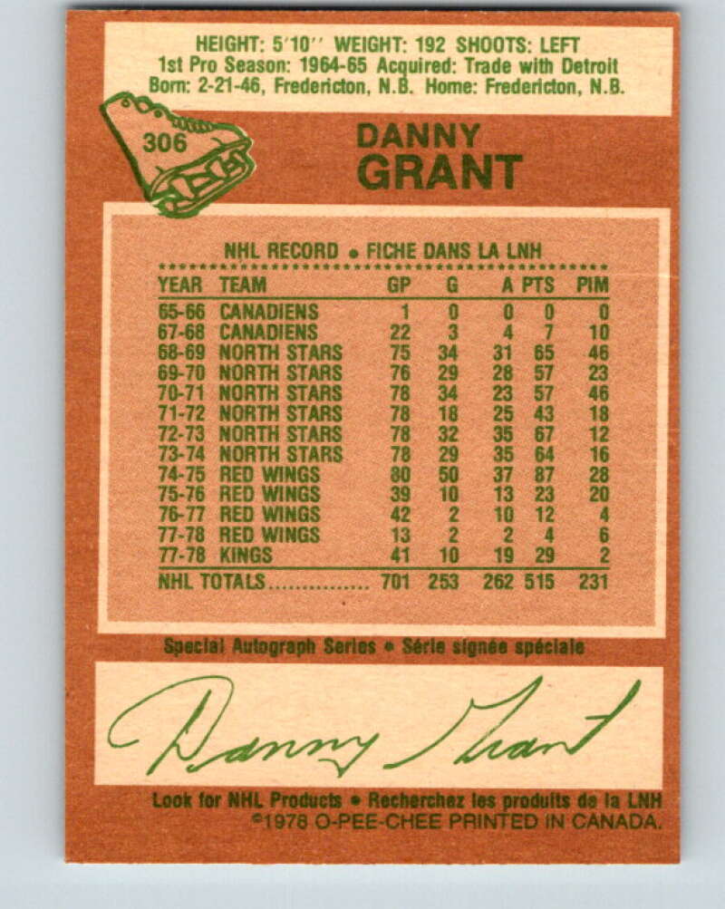 1978-79 O-Pee-Chee #306 Danny Grant Los Angeles Kings V25166