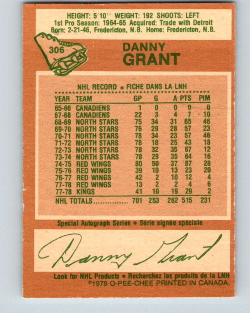 1978-79 O-Pee-Chee #306 Danny Grant Los Angeles Kings V25169