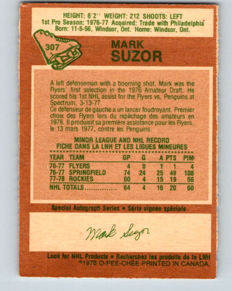 1978-79 O-Pee-Chee #307 Mark Suzor RC Rookie Bruins V25193