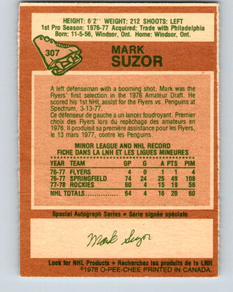 1978-79 O-Pee-Chee #307 Mark Suzor RC Rookie Bruins V25197