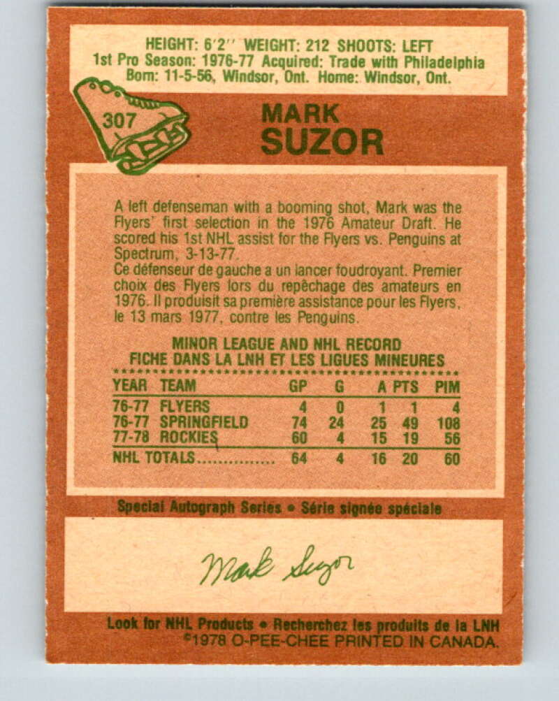 1978-79 O-Pee-Chee #307 Mark Suzor RC Rookie Bruins V25198