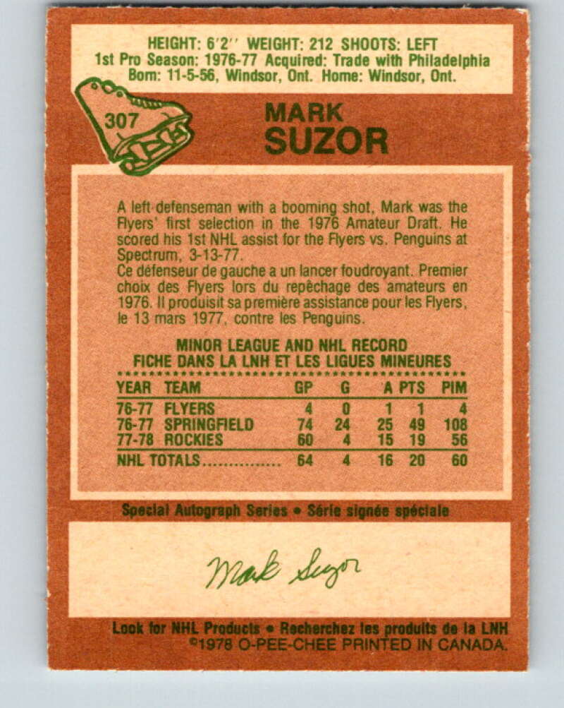 1978-79 O-Pee-Chee #307 Mark Suzor RC Rookie Bruins V25199