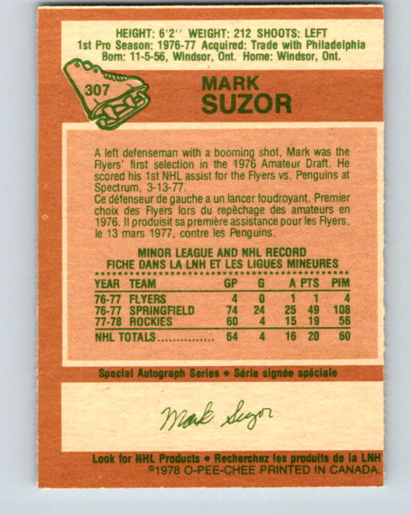 1978-79 O-Pee-Chee #307 Mark Suzor RC Rookie Bruins V25203