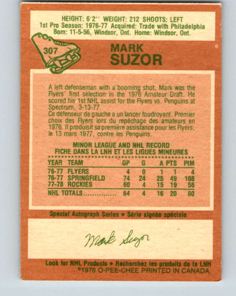 1978-79 O-Pee-Chee #307 Mark Suzor RC Rookie Bruins V25205