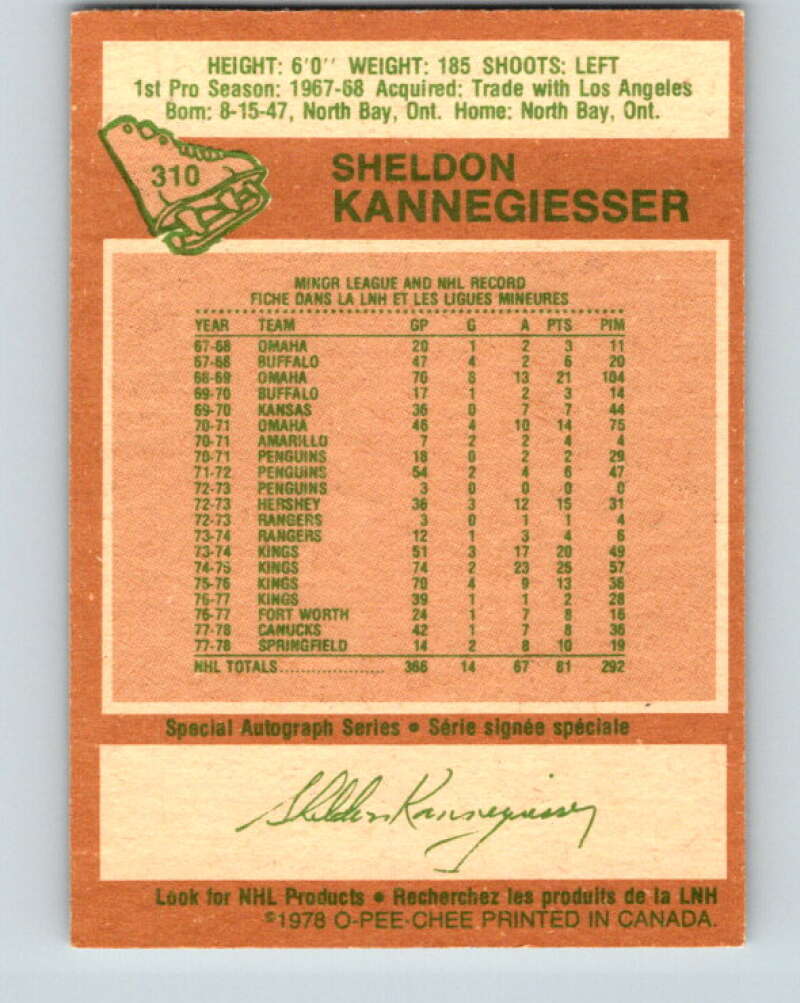 1978-79 O-Pee-Chee #310 Sheldon Kannegiesser Canucks V25219