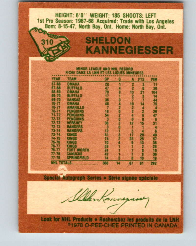 1978-79 O-Pee-Chee #310 Sheldon Kannegiesser Canucks V25220