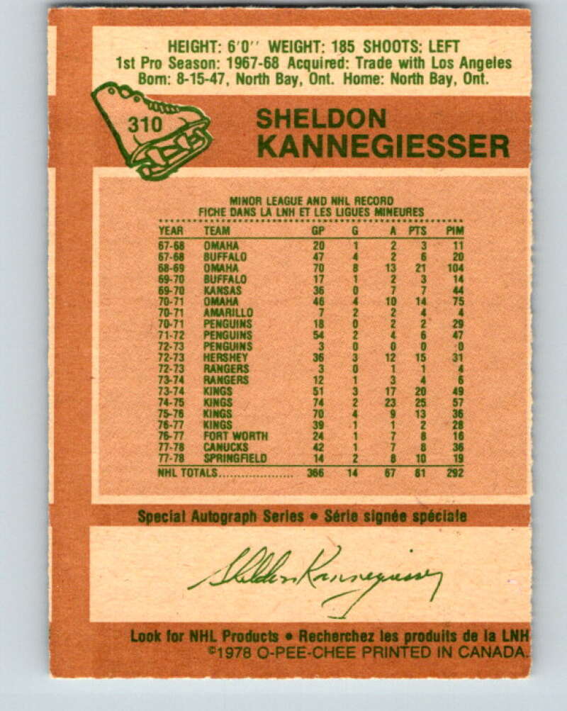 1978-79 O-Pee-Chee #310 Sheldon Kannegiesser Canucks V25226