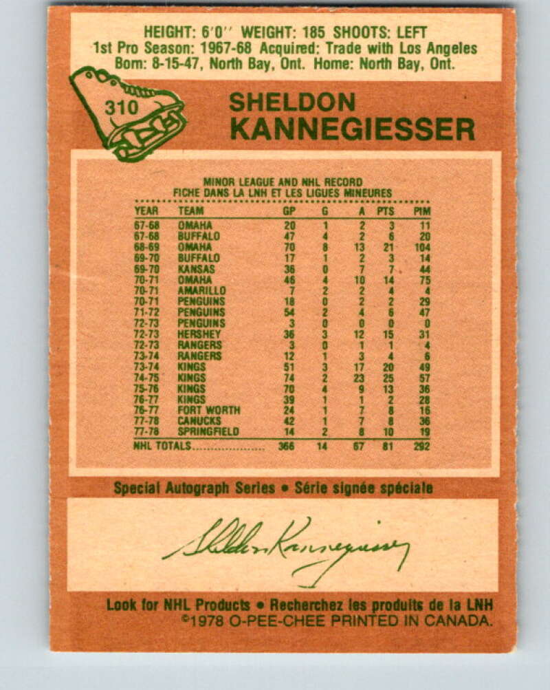 1978-79 O-Pee-Chee #310 Sheldon Kannegiesser Canucks V25233
