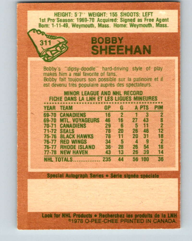 1978-79 O-Pee-Chee #311 Bobby Sheehan Minnesota North Stars V25236