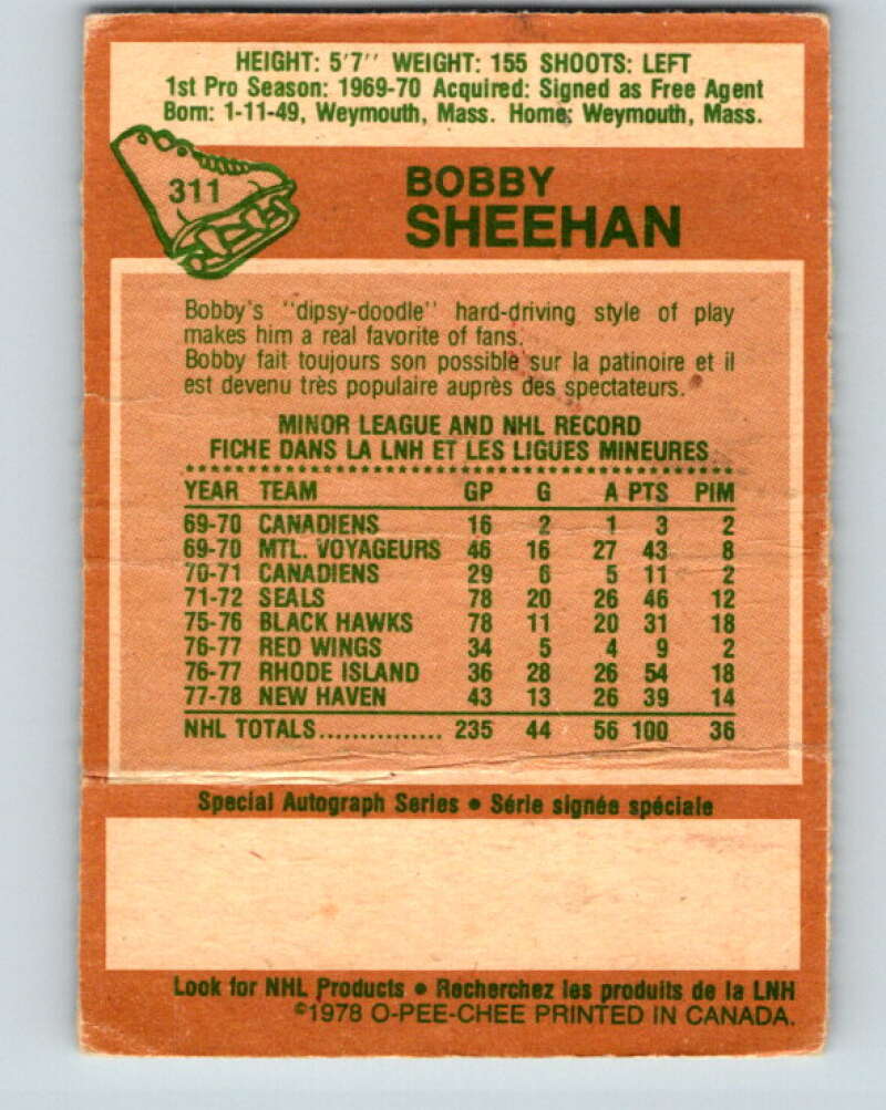 1978-79 O-Pee-Chee #311 Bobby Sheehan Minnesota North Stars V25240