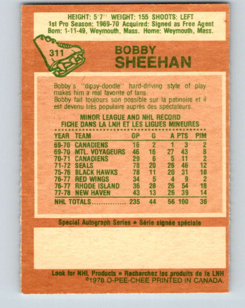 1978-79 O-Pee-Chee #311 Bobby Sheehan Minnesota North Stars V25247