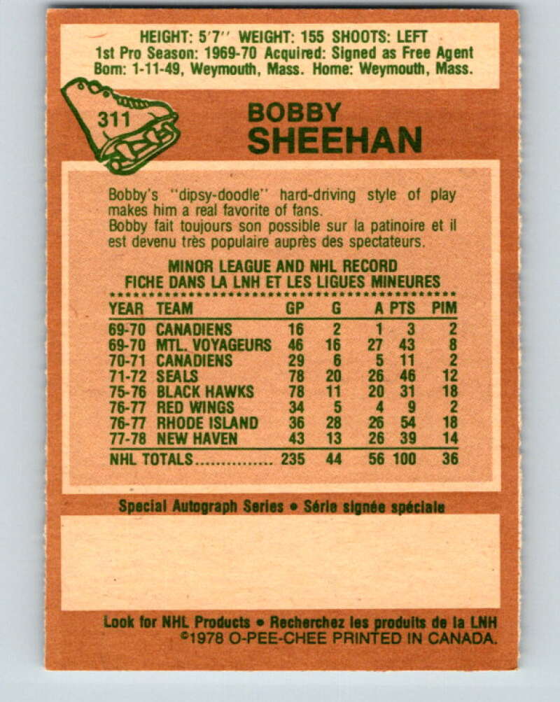 1978-79 O-Pee-Chee #311 Bobby Sheehan Minnesota North Stars V25248