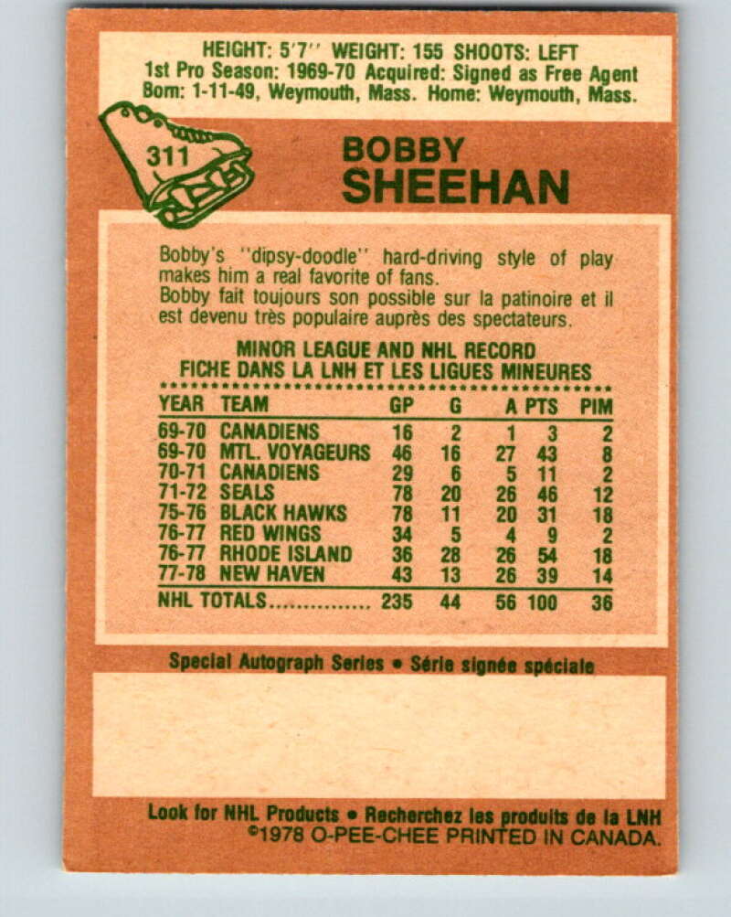 1978-79 O-Pee-Chee #311 Bobby Sheehan Minnesota North Stars V25252
