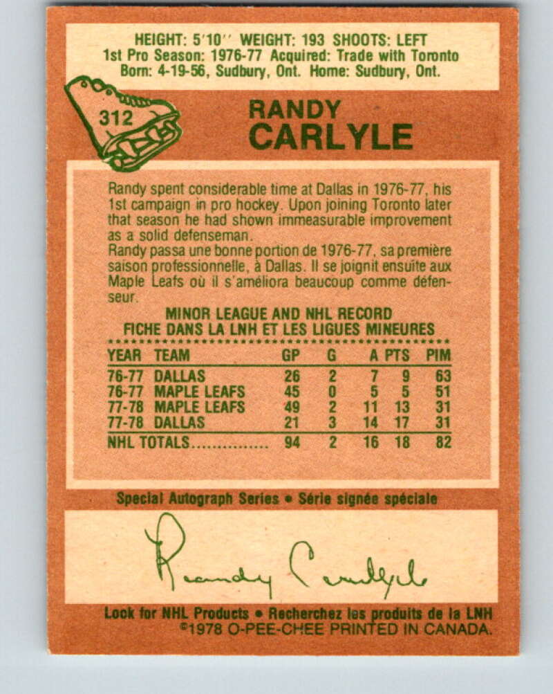 1978-79 O-Pee-Chee #312 Randy Carlyle RC Rookie Penguins V25253