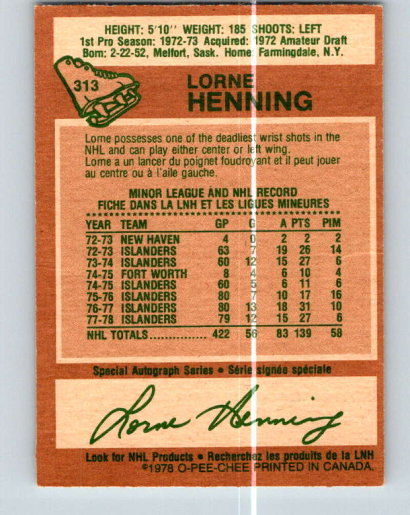 1978-79 O-Pee-Chee #313 Lorne Henning New York Islanders V25273