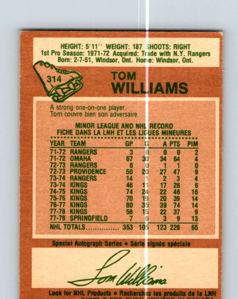 1978-79 O-Pee-Chee #314 Tom Williams Los Angeles Kings V25279