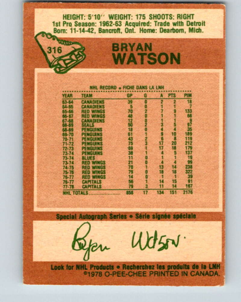 1978-79 O-Pee-Chee #316 Bryan Watson Washington Capitals V25305
