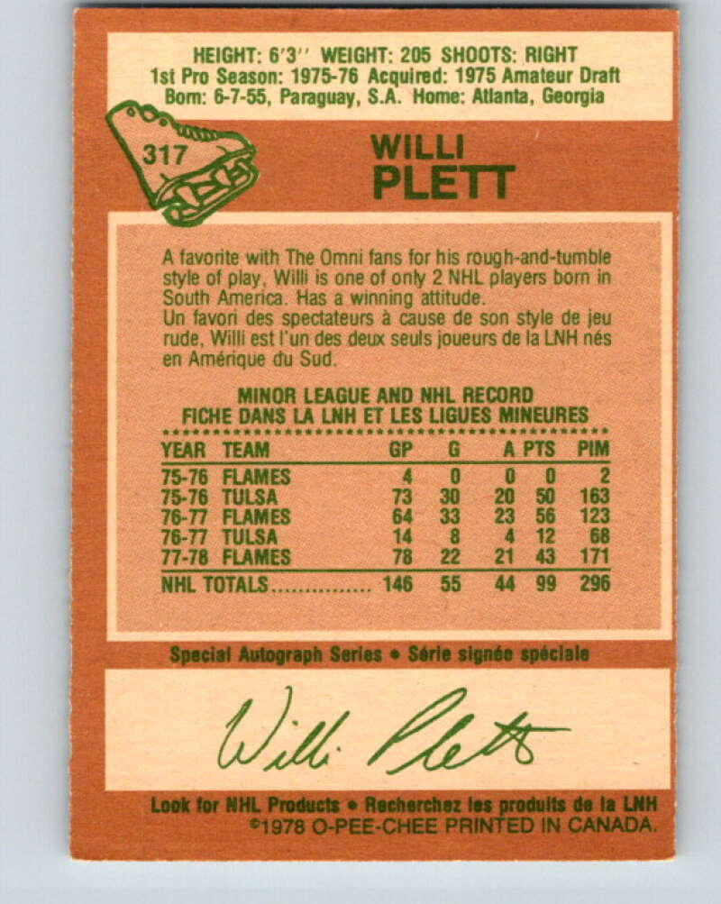 1978-79 O-Pee-Chee #317 Willi Plett Atlanta Flames V25315