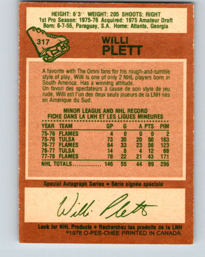 1978-79 O-Pee-Chee #317 Willi Plett Atlanta Flames V25321