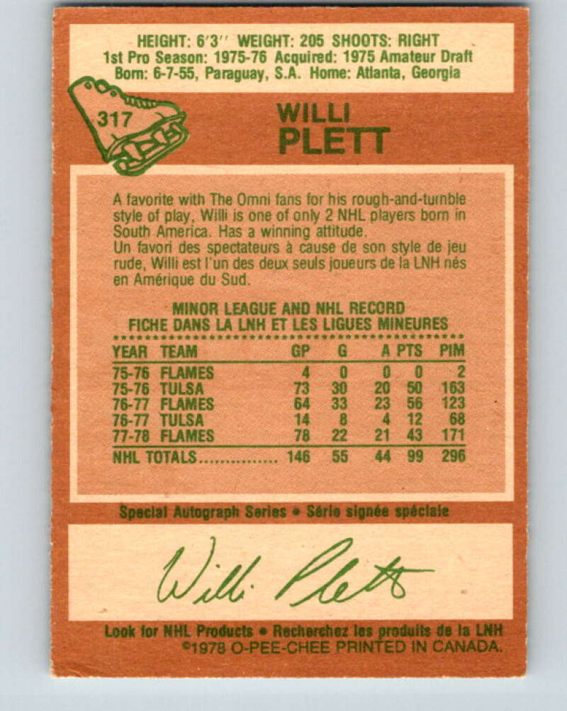 1978-79 O-Pee-Chee #317 Willi Plett Atlanta Flames V25322