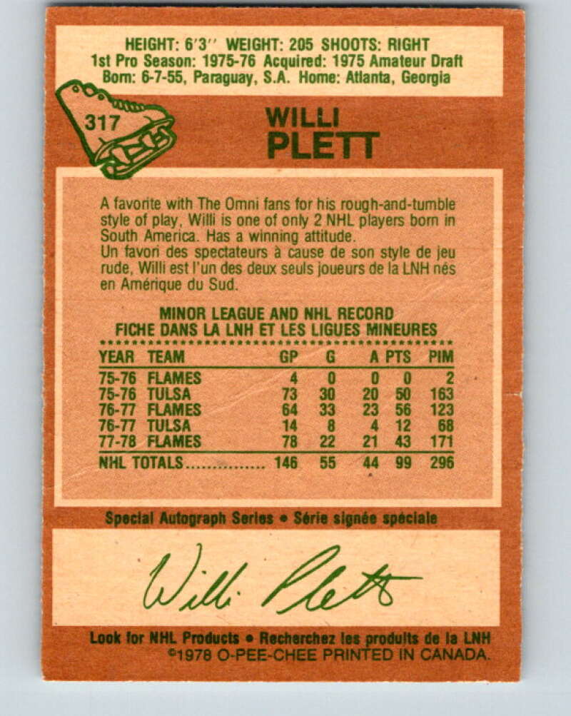 1978-79 O-Pee-Chee #317 Willi Plett Atlanta Flames V25323