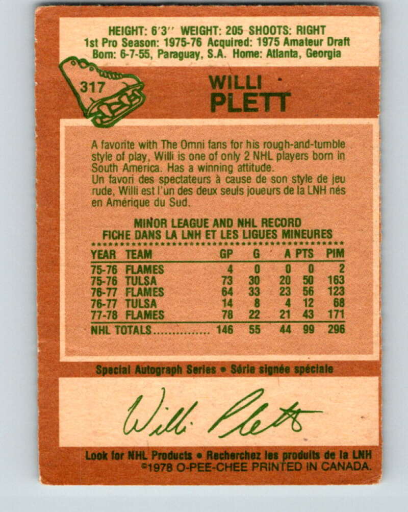1978-79 O-Pee-Chee #317 Willi Plett Atlanta Flames V25324