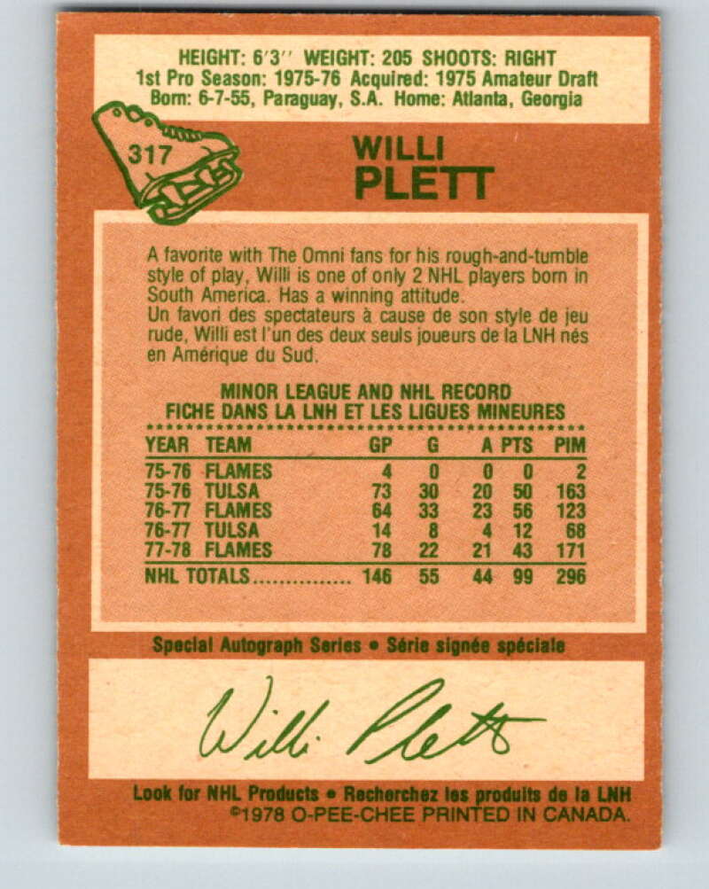 1978-79 O-Pee-Chee #317 Willi Plett Atlanta Flames V25325