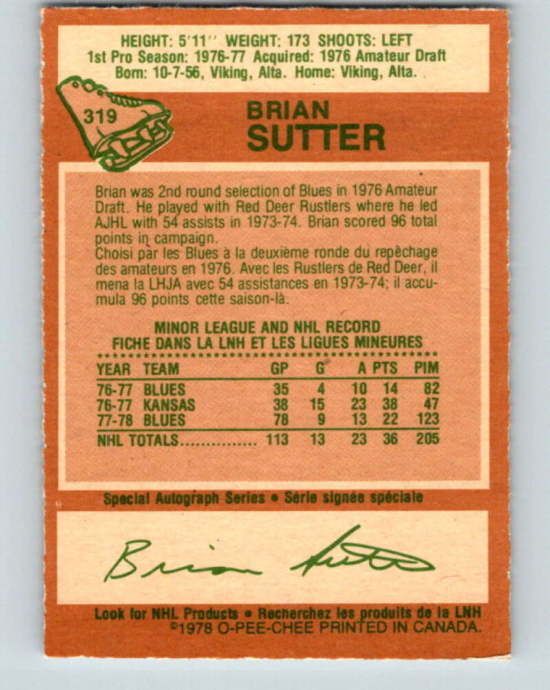1978-79 O-Pee-Chee #319 Brian Sutter RC Rookie St. Louis Blues V25347