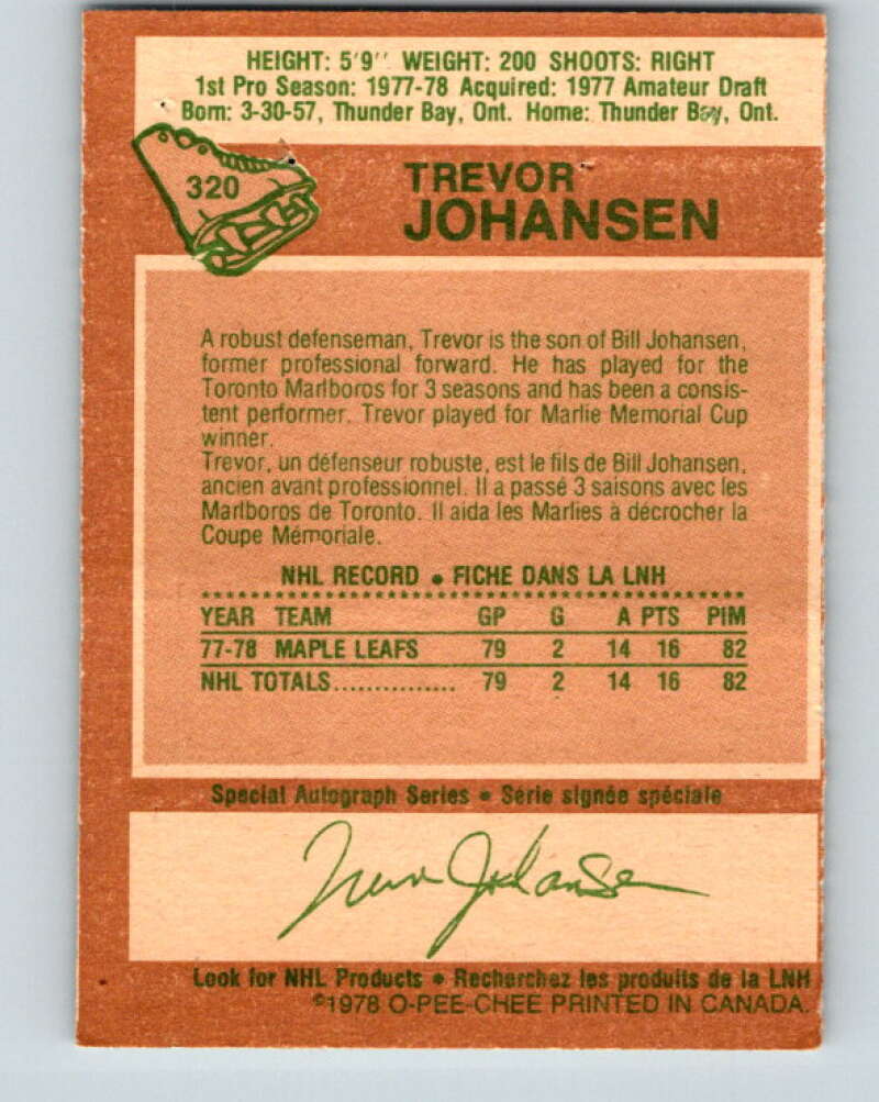 1978-79 O-Pee-Chee #320 Trevor Johansen RC Rookie Maple Leafs V25360