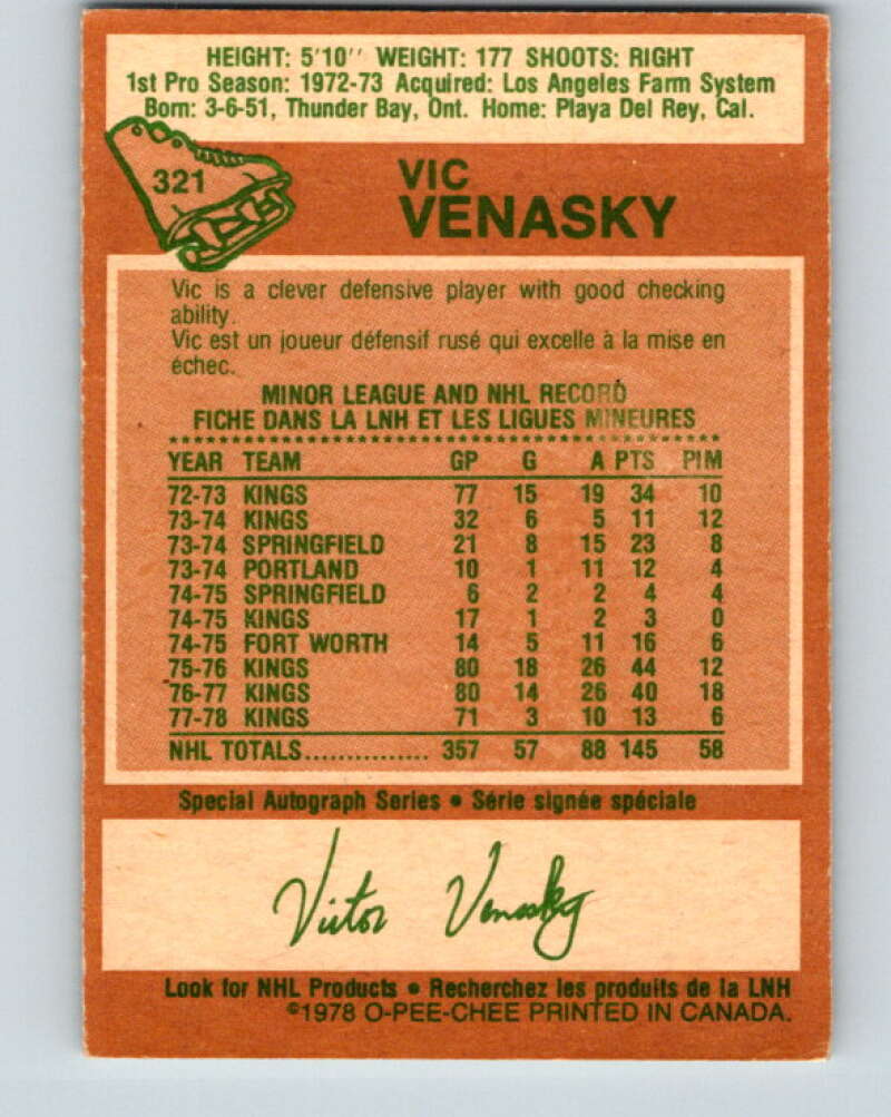 1978-79 O-Pee-Chee #321 Vic Venasky Los Angeles Kings V25367