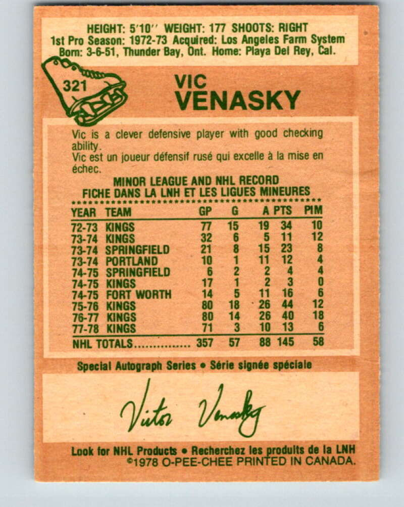 1978-79 O-Pee-Chee #321 Vic Venasky Los Angeles Kings V25369
