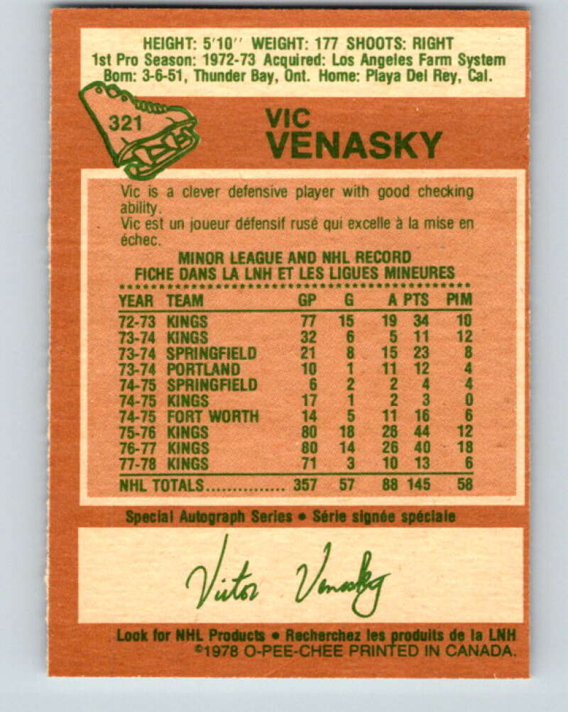 1978-79 O-Pee-Chee #321 Vic Venasky Los Angeles Kings V25370