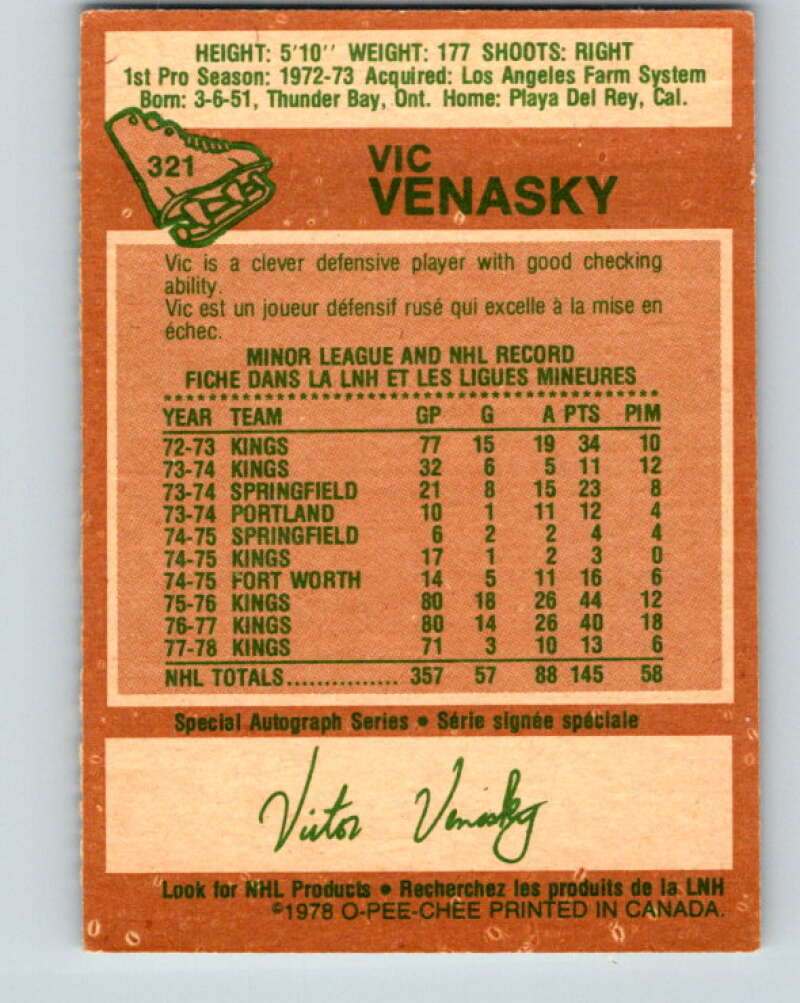 1978-79 O-Pee-Chee #321 Vic Venasky Los Angeles Kings V25371