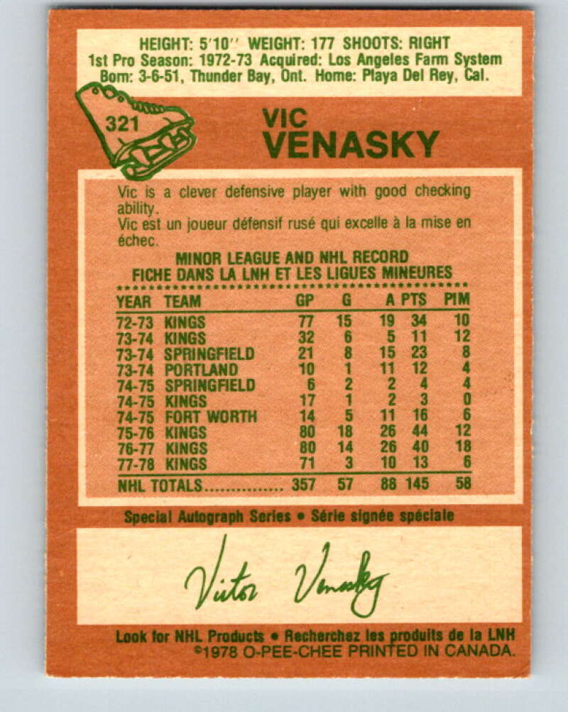 1978-79 O-Pee-Chee #321 Vic Venasky Los Angeles Kings V25373