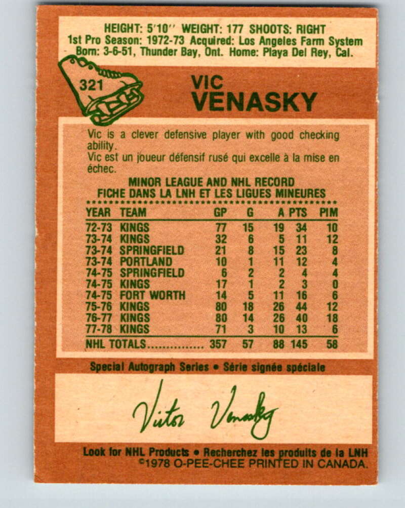 1978-79 O-Pee-Chee #321 Vic Venasky Los Angeles Kings V25375