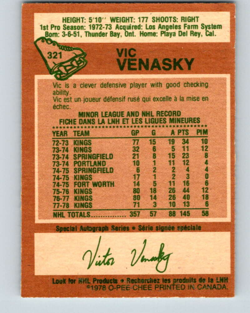 1978-79 O-Pee-Chee #321 Vic Venasky Los Angeles Kings V25376