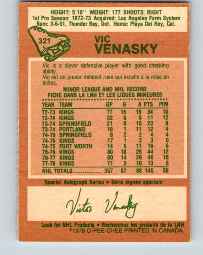 1978-79 O-Pee-Chee #321 Vic Venasky Los Angeles Kings V25377