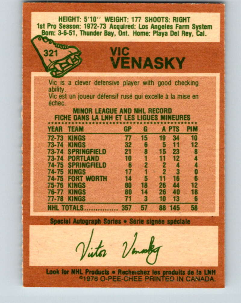 1978-79 O-Pee-Chee #321 Vic Venasky Los Angeles Kings V25378