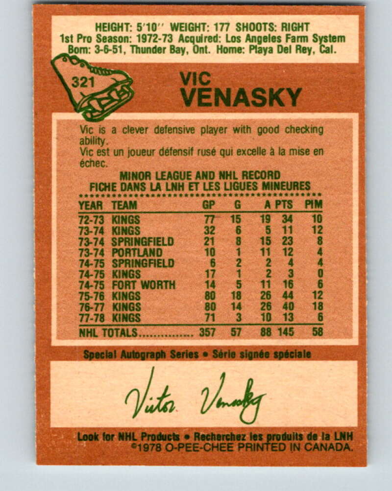 1978-79 O-Pee-Chee #321 Vic Venasky Los Angeles Kings V25380