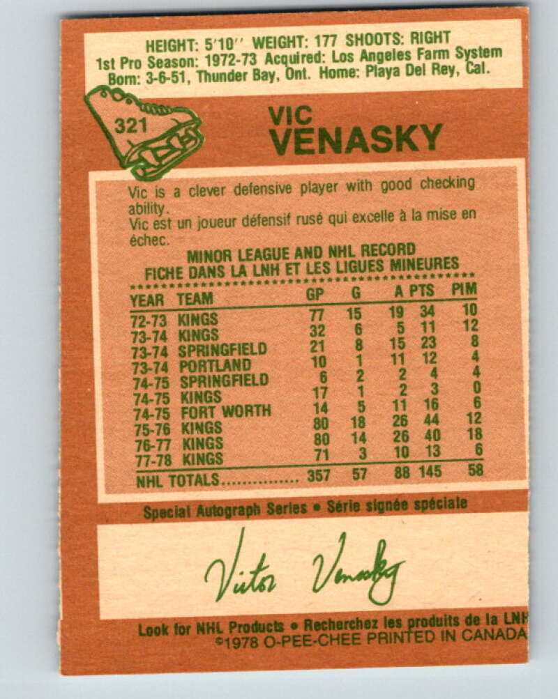 1978-79 O-Pee-Chee #321 Vic Venasky Los Angeles Kings V25381