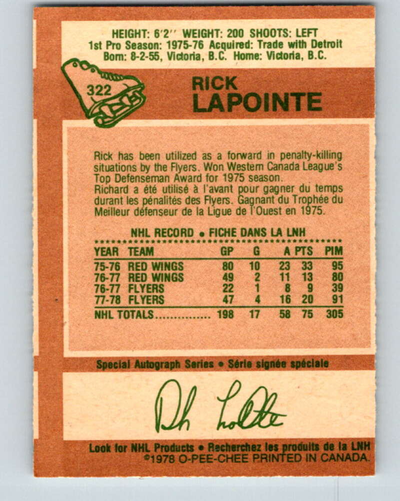 1978-79 O-Pee-Chee #322 Rick Lapointe Philadelphia Flyers V25383