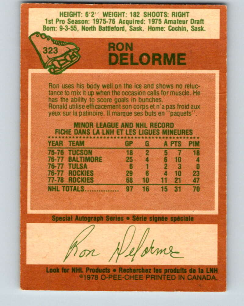 1978-79 O-Pee-Chee #323 Ron Delorme RC Rookie Rockies V25391