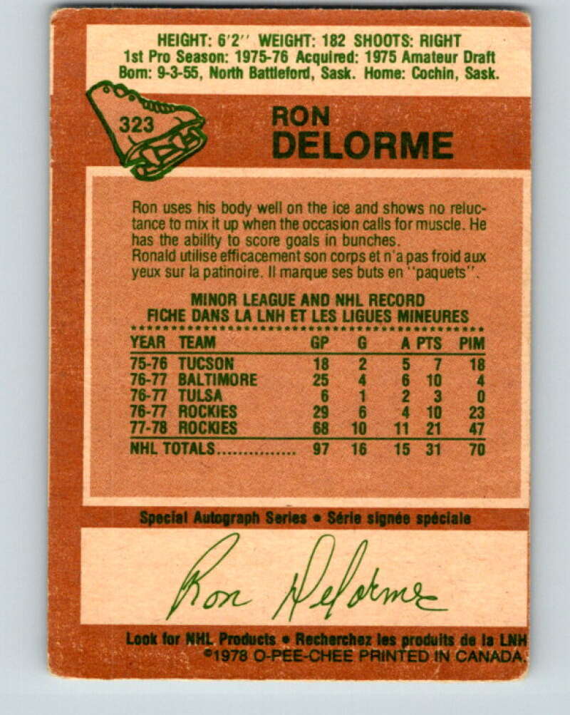 1978-79 O-Pee-Chee #323 Ron Delorme RC Rookie Rockies V25397