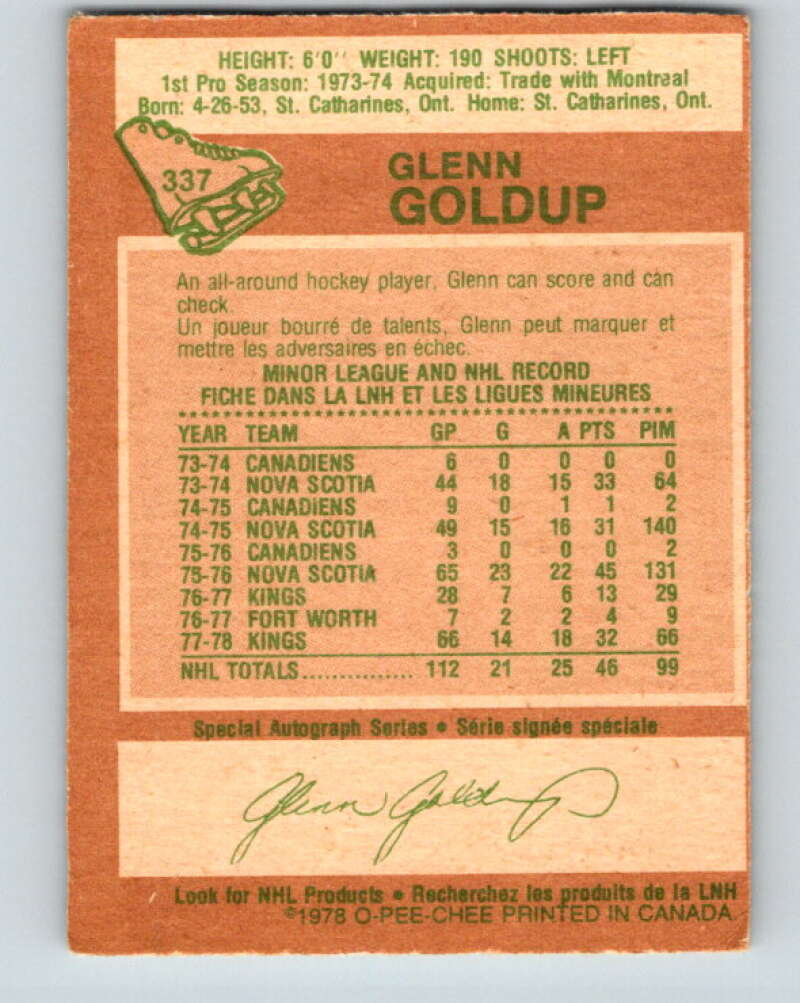 1978-79 O-Pee-Chee #337 Glenn Goldup Los Angeles Kings V25583
