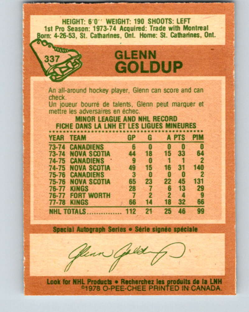 1978-79 O-Pee-Chee #337 Glenn Goldup Los Angeles Kings V25587
