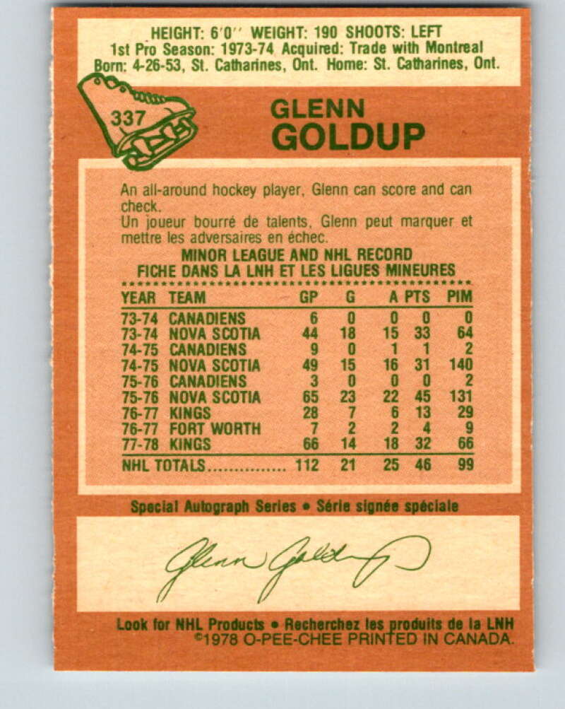1978-79 O-Pee-Chee #337 Glenn Goldup Los Angeles Kings V25589
