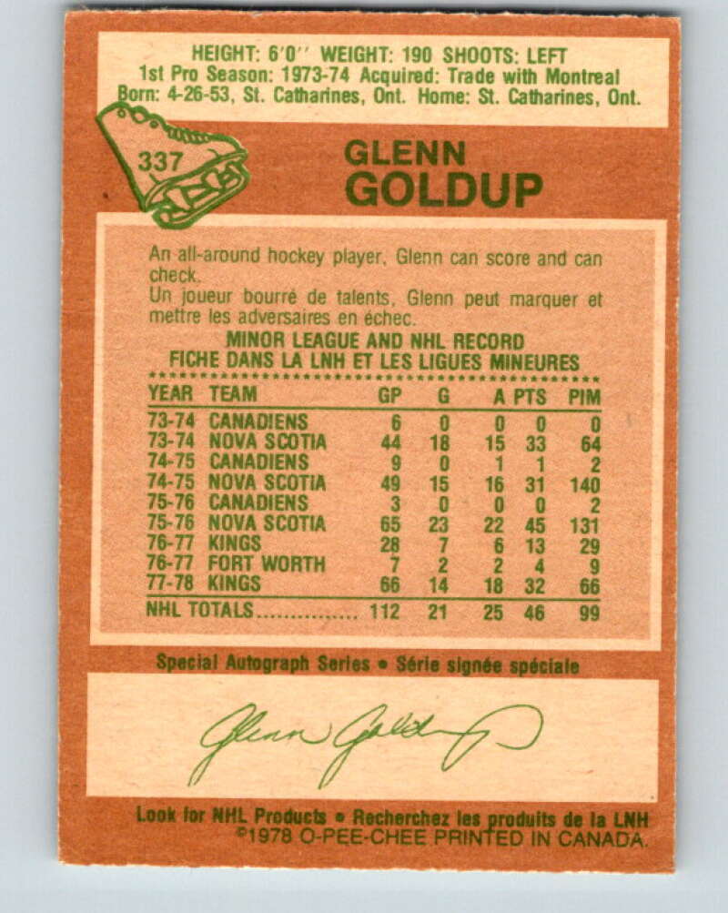 1978-79 O-Pee-Chee #337 Glenn Goldup Los Angeles Kings V25595