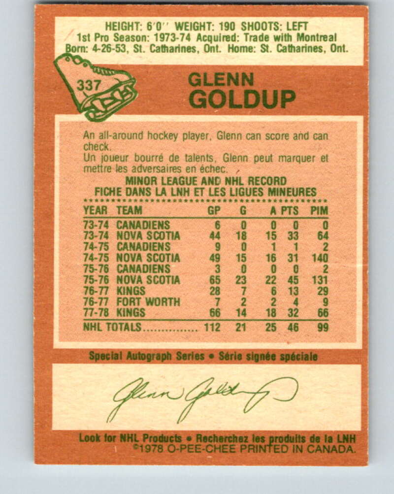 1978-79 O-Pee-Chee #337 Glenn Goldup Los Angeles Kings V25596